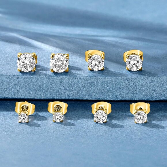 Hypoallergenic Titanium Cubic Zirconia Stud Earrings Set - 5 Pairs, Nickel Free, - Picture 8 of 8